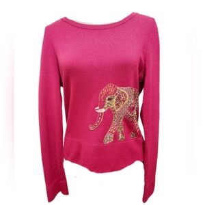 $2,000 OSCAR DE LA RENTA RED CASHMERE BEAD EMBROID ELEPHANT  RUNWAY SWEATER XS